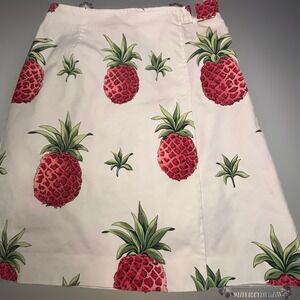 Talbots Pencil Skirt Stretch Tropical Pink Pineapple Front Pleat Ivory Size 8